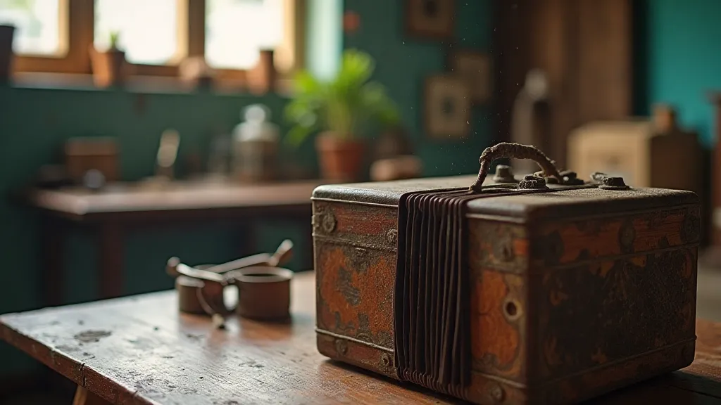 Antique accordion in a Caribbean workshop