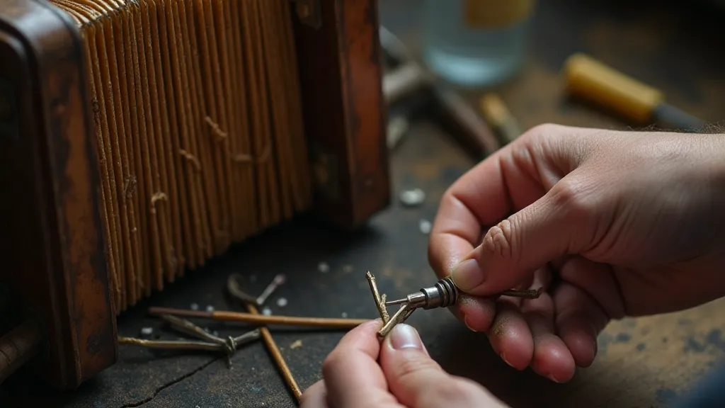 Craftsman restoring an antique accordion