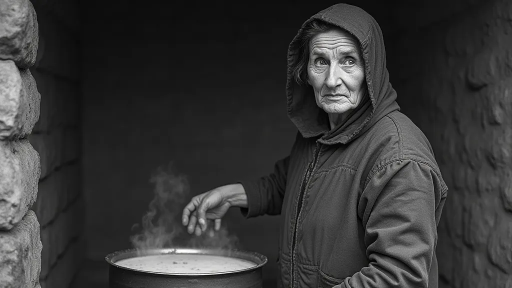 Vintage photograph of a crofter's wife making broth