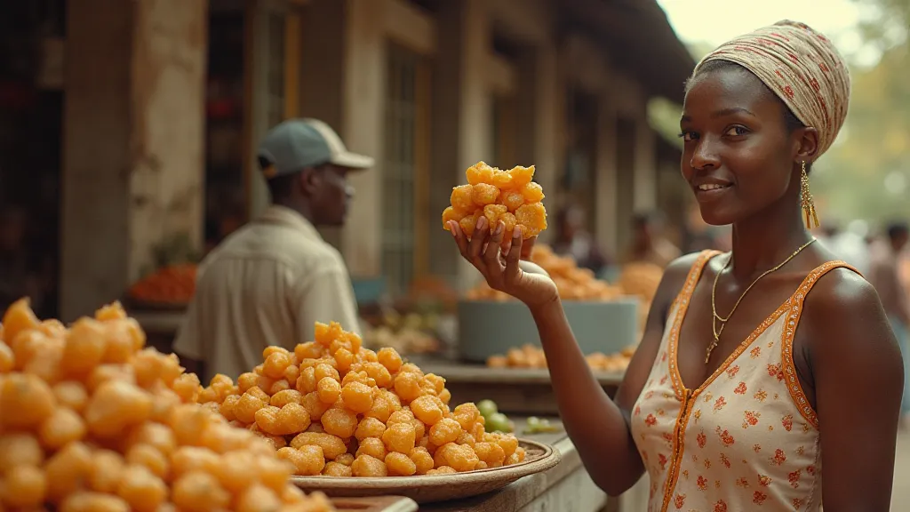 Woman selling candied ginger in a Caribbean marketplace
