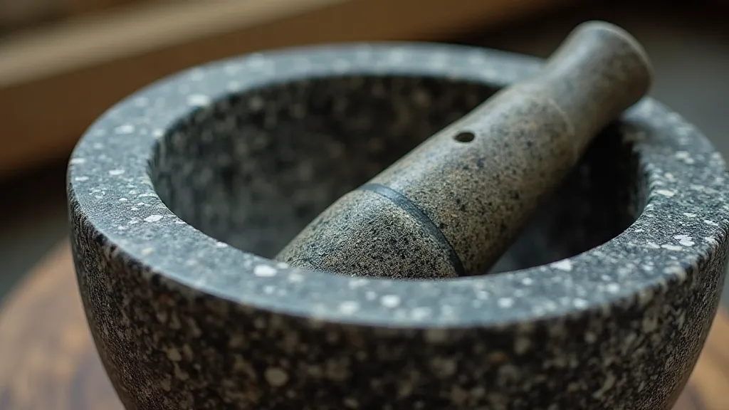 Close-up of a traditional Karnataka mortar and pestle (mane)