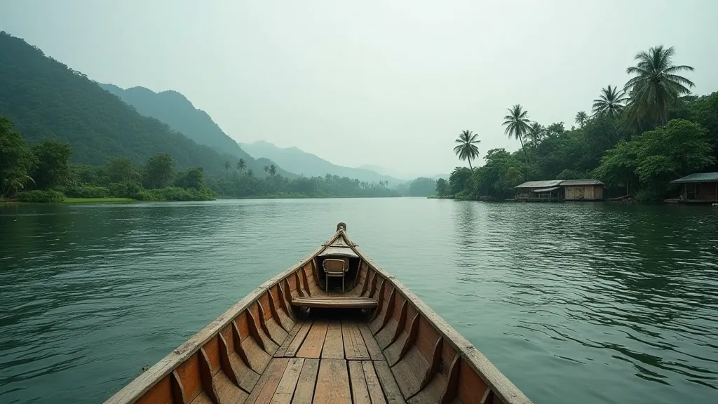 Wooden boat on the Mekong River