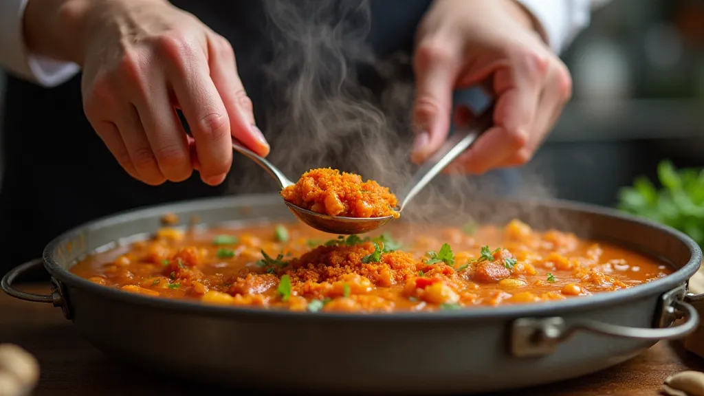Uyghur chef adding spices to plov