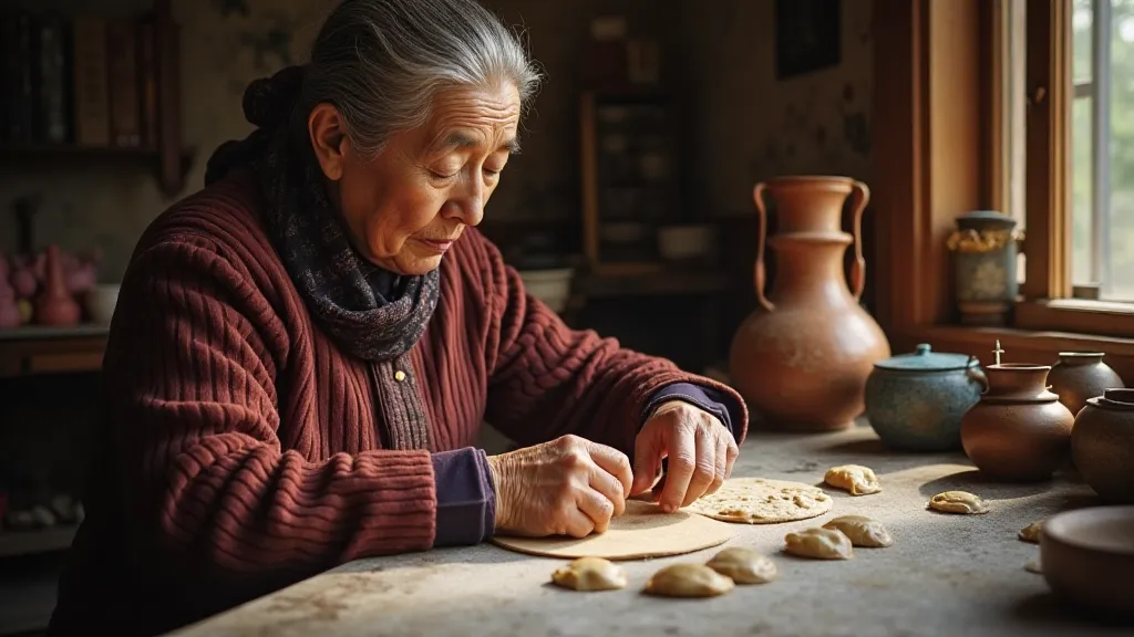 Uyghur woman making dumplings