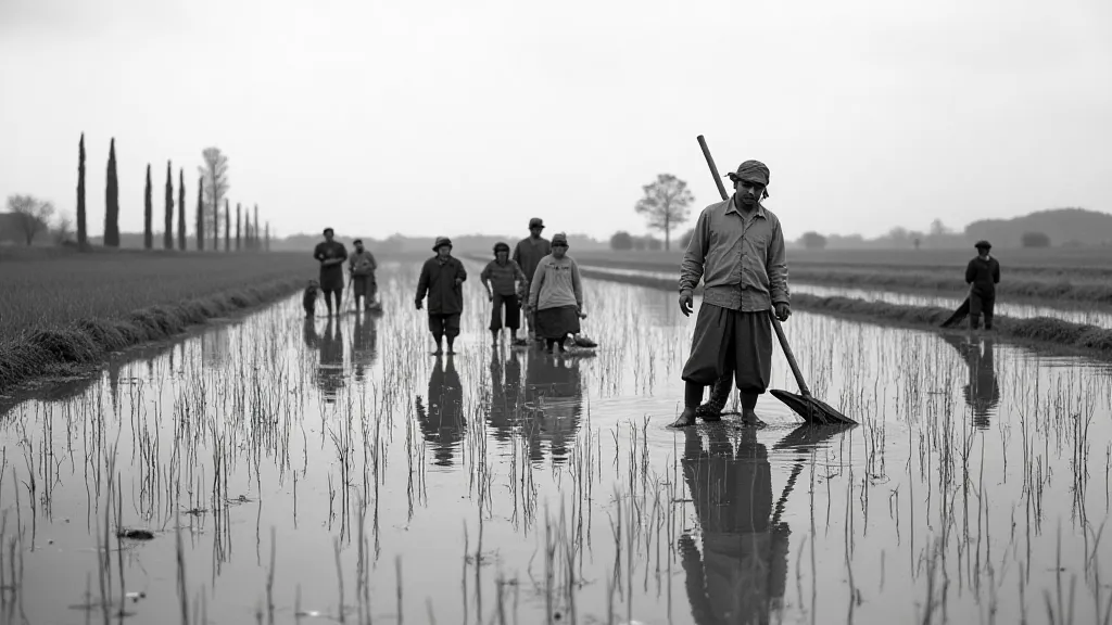 Valencian rice farmers working the land, early 1900s.